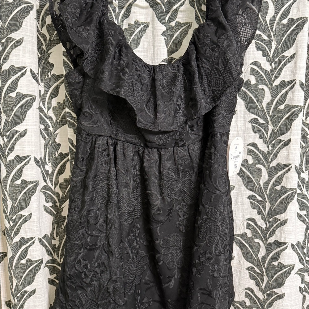 ARULA Black Cowl Neck Ruffled Mini Dress